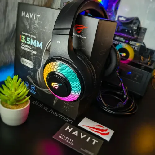 Headset Gamer Havit H2042D RGB Preto P2 Fone De Ouvido, Som Estéreo, Microfone