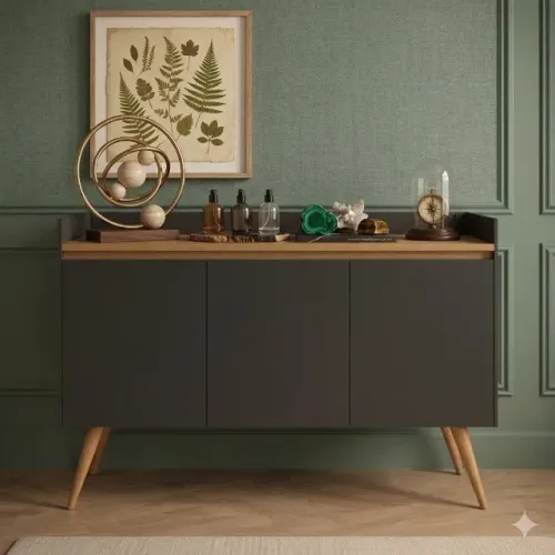 Buffet Gold Preto/Mel 3 Portas | Pés Retrô