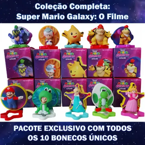 Coleção Completa Super Mario Galaxy McDonald's - 10 Bonecos Lacrados