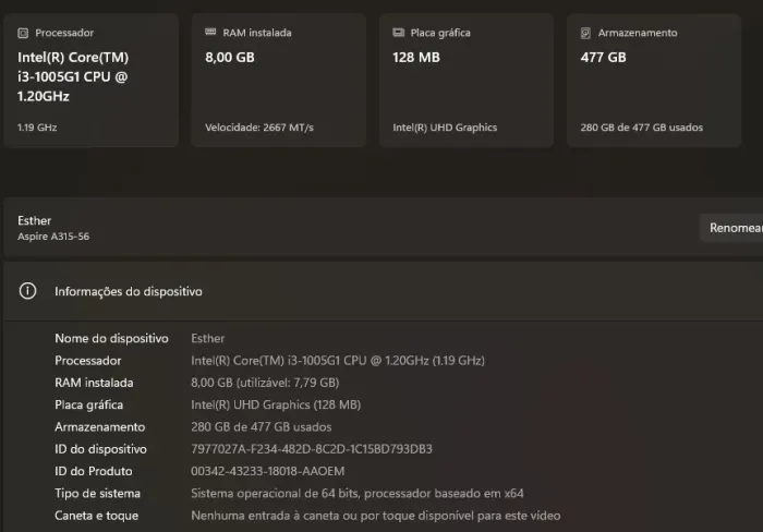 Notebook acer aspire 3