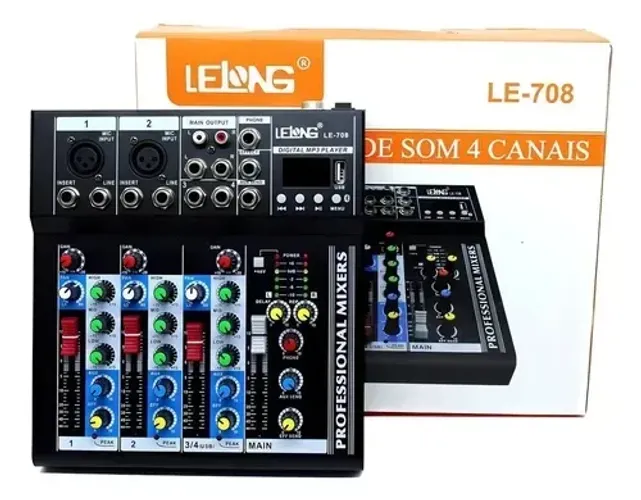 Mesa De Som 4 Canais Bluetooth Mixer Player Usb Digital 708