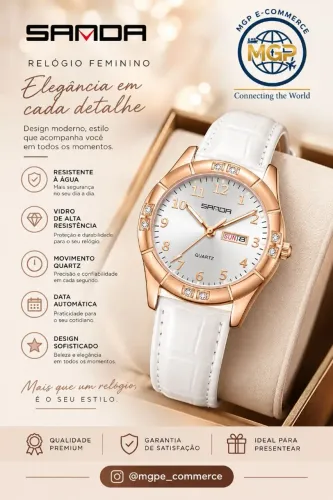 Relógio Feminino Sanda com pulseira de Couro