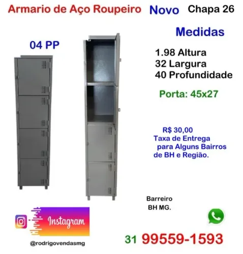 Armário Roupeiro de Aço 04 Portas comercio Empresa Vestiário Industria Escola casa Loja
