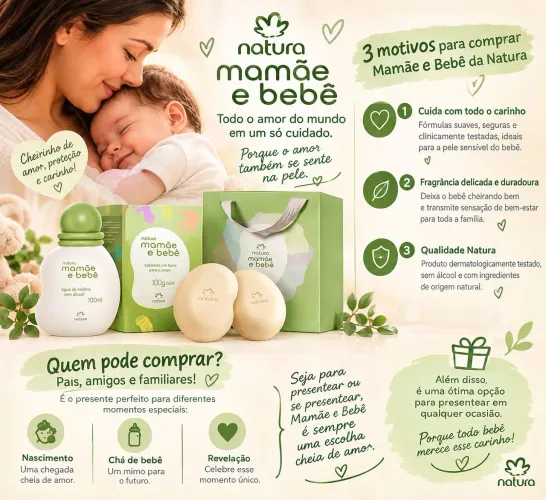 Kit presente mamãe e bebê Natura Sabonete e colônia