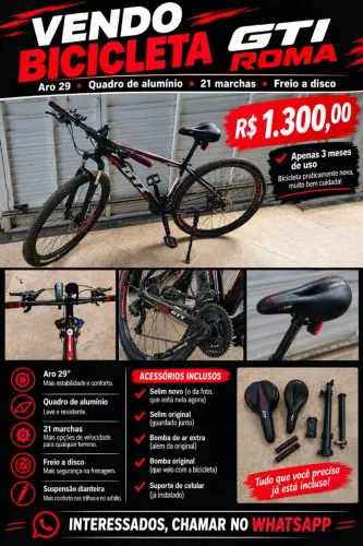 Troco Bike Aro 29 GTI Roma por Nintendo Switch V2 (ou R$ 1.150 no Pix)