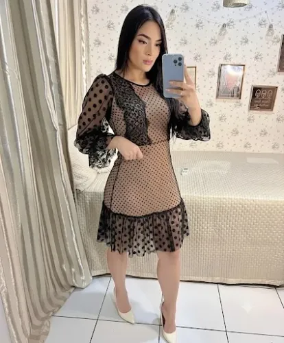 Vestido Tule Preto Luxo Poá Evangélico Moda