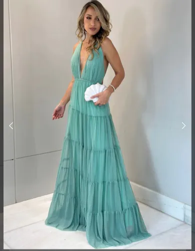 Vestido longo tule - Verde Menta - TAM P