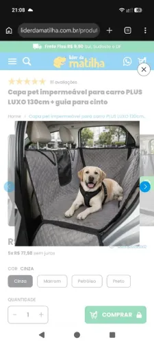 Capa pet impermeável para carro + guia para cinto