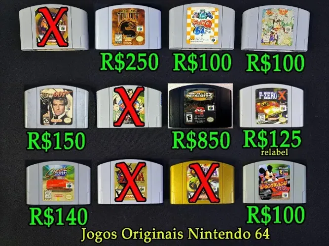 Jogos Nintendo 64 Originais 007 Goldeneye, Mortal Kombat, Wave Race, Diddy Kong, Pokemon