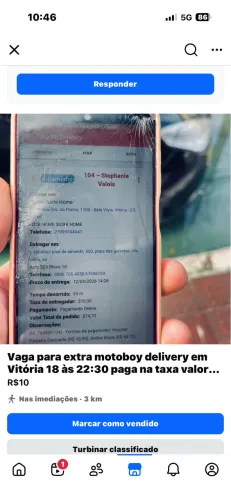 Extra para motoboy em Vitoria sexta a domingo paga na taxa 8 9 10