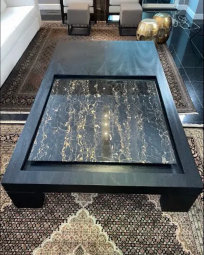 Mesa de centro artefacto com pedra de mármore imperial black 