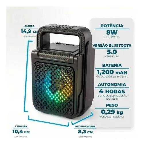 Caixinha Som Bluetooth 8w - Faço Entrega 