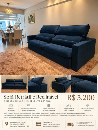 SOFÁ GRANDE, RECLINÁVEL, CONFORTÁVEL - seminovo