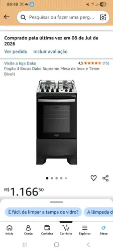 Fogão dako supreme mesa de inox 4 bocas