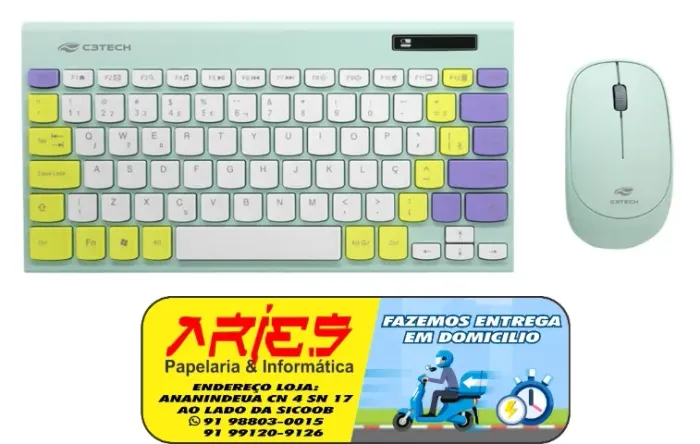 KIT TECLADO + MOUSE SEM FIO VERDE TKL C3TECH K-W71GN
