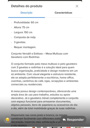 Mesa escrivaninha com gaveteiro 