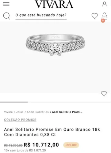Anel diamante e ouro branco tamanho 14/15