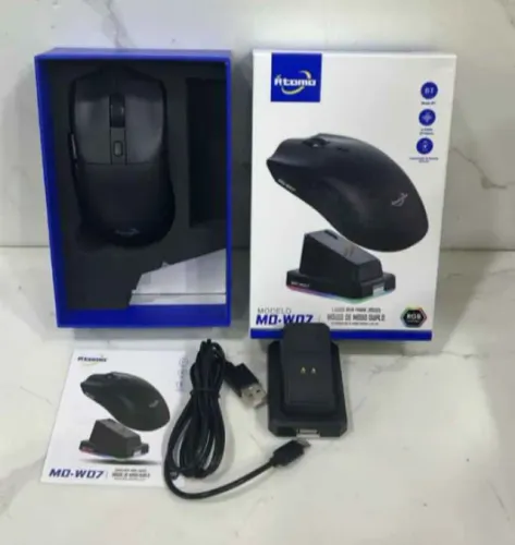 Mouse Gamer Sem Fio Original Mo-W07 22k Dpi Bluetooth Usb Rgb Com Base De Carregamento