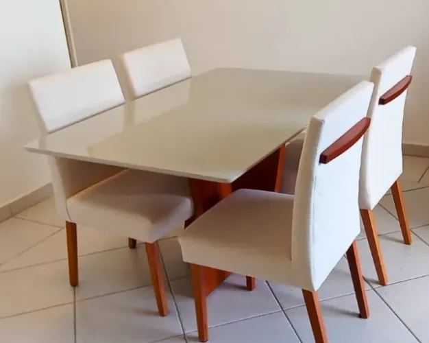 Conjunto Mesa de Vidro + 4 Cadeiras Estofadas | Excelente Estado
