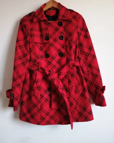 Trench Coat Xadrez Vermelho Feminino G
