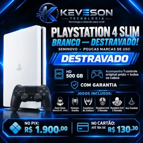 PS4 Slim Branco Destravado 500GB + Controle Original 