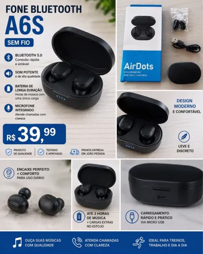 Fone Bluetooth A6S Sem Fio | Som Alto e Barato | Promoção até acabar o estoque