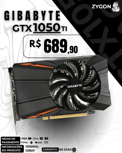 [S/ NOVO] Placa de Vídeo GTX 1050 TI Gigabyte - Garantia 90 Dias