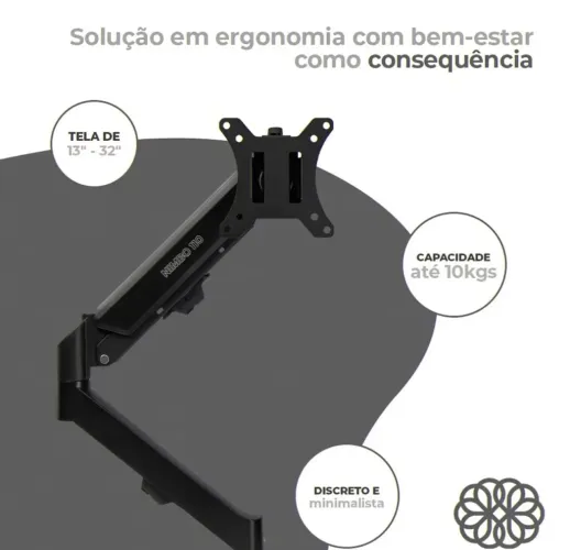 Suporte Articulado Para Monitor e TV Zinnia Nimbo 110, 13 Pol. a 32 Pol., Preto