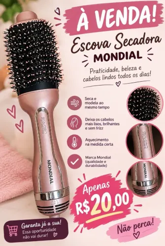 Escova Secadora Mondial Golden Rose por Apenas R$ 20,00