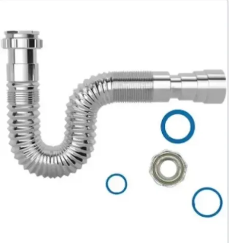 Sifão sanfonado cromado tubo flexível extensível plástico Astra