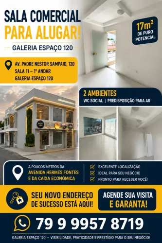 Sala Comercial 17m² | Galeria Espaço 120 | Av. Padre Nestor Sampaio | 1º Andar