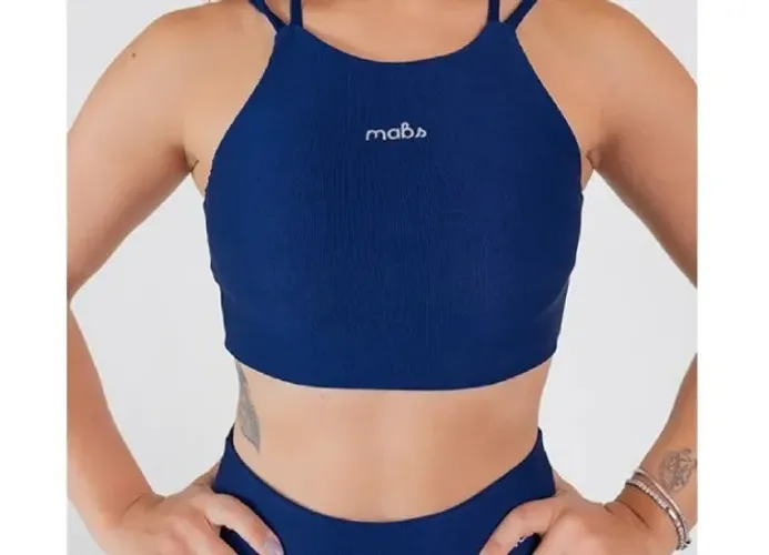Top Fitness Alta Sustentação Azul Marinho G Canelado