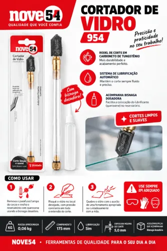 Cortador de Vidro Nove54 Cortador Vidro a Óleo 5mm Espessura com Bisnaga