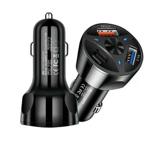 Carregador Veicular Turbo 55W Fast Charge Com Tipo C E USB QC3.0