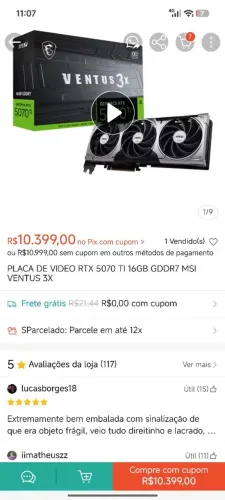 (vendo ) MSI RTX 5070 Ti 16gb zera nf