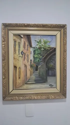 4 Quadros Pintura Óleo Com Moldura Dourada