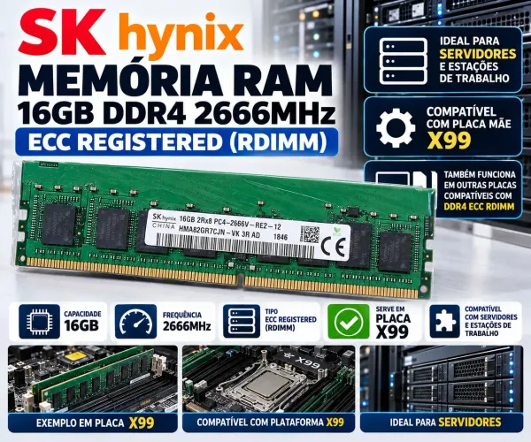 MEMÓRIA RAM SK hynix 16GB DDR4 2666MHz ECC Registered