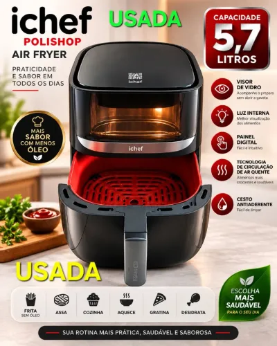 Air Fryer Ichef Polishop de 5,7 litros. Só venda. Usada