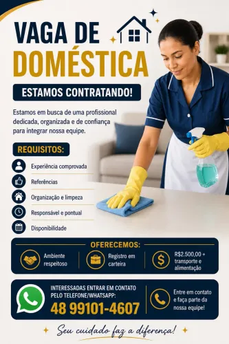 VAGA DE DOMÉSTICA GUARDA DO CUBATÃO