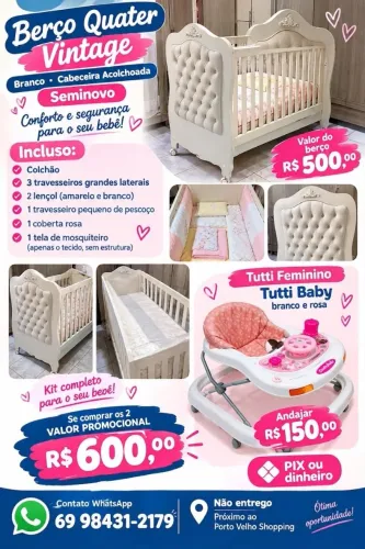 Berço Quater Vintage +Andajar Tutti Baby Feminino