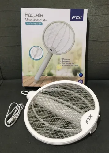 Raquete Super Premium Elétrica Mata Mosquito Com Luz Led Uv Cor Branco - NOVA