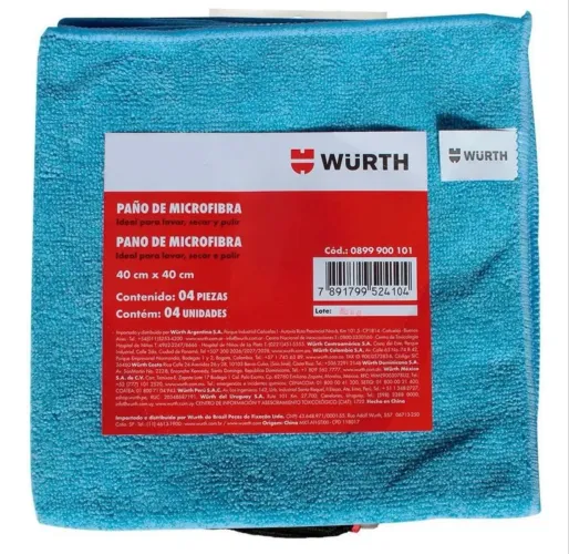 Pano microfibra Kit 4 unidades limpa seca e não arranha marca WURTH
