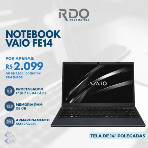 Notebook Vaio FE14 i7 10ª 8GB SSD 256GB Tela 14" - Ideal para home office
