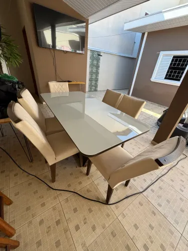 Mesa tampo de vidro 6 lugares