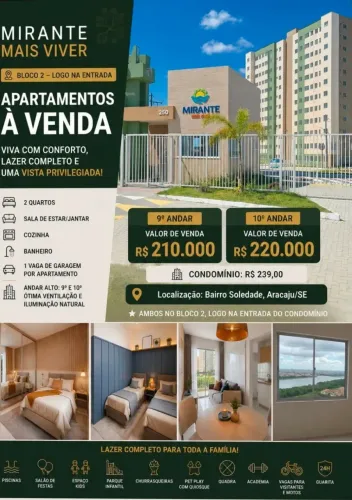 Vendo apartamento no Condominio Mirante Mais Viver, bairro Soledade em Aracaju/SE