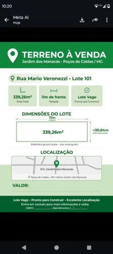 Terreno 339,26m² Rua Mario Veronezzi - Jardim dos Manacás - Pronto pra Construir - Poços d