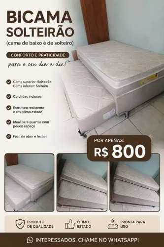 Bicama Solteirão - Ótimo estado<br><br>Bicama Solteirão com 2 Colchões - Ótimo Estado