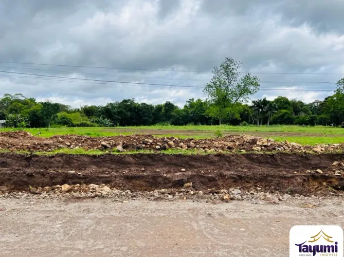 Terrenos de 360 a 720m², acima do nível da rua. Pórtico de entrada, ruas pavimentas e uma 