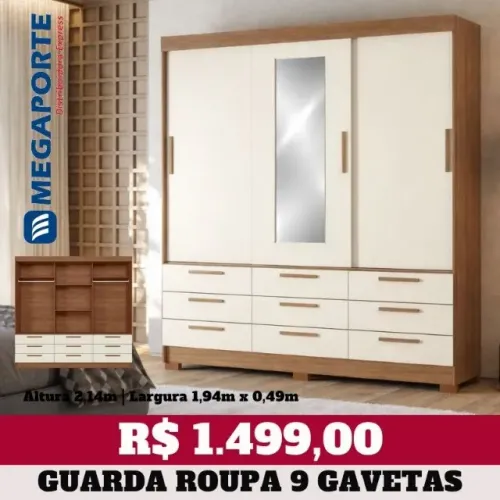 Guarda Roupa 3 Portas com Espelho 9 Gavetas com Pés (novo) Entrega Grátis!