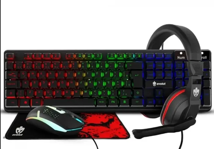 Combo Gamer 4 em 1, Teclado, Mouse, Headset e Mousepad, Rainbow